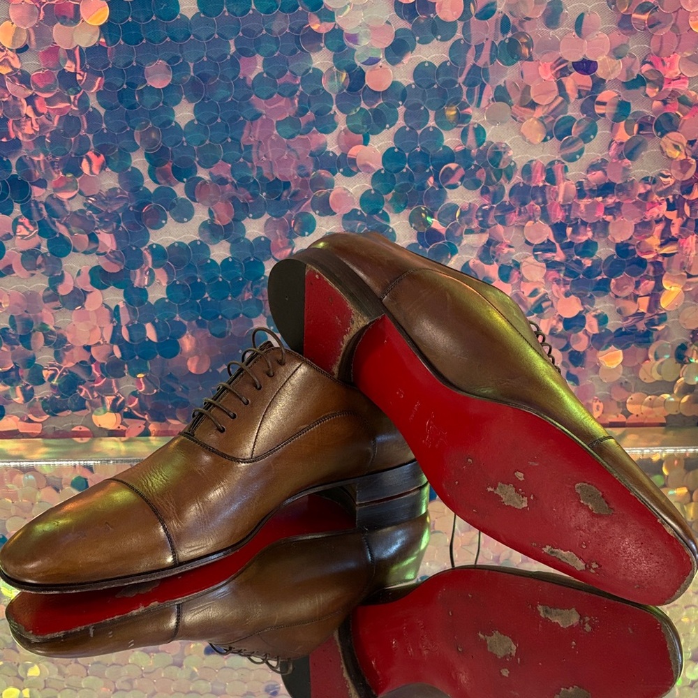 Christian Louboutin Greggo Brown Leather Oxfords RedSole Authentic Size 42